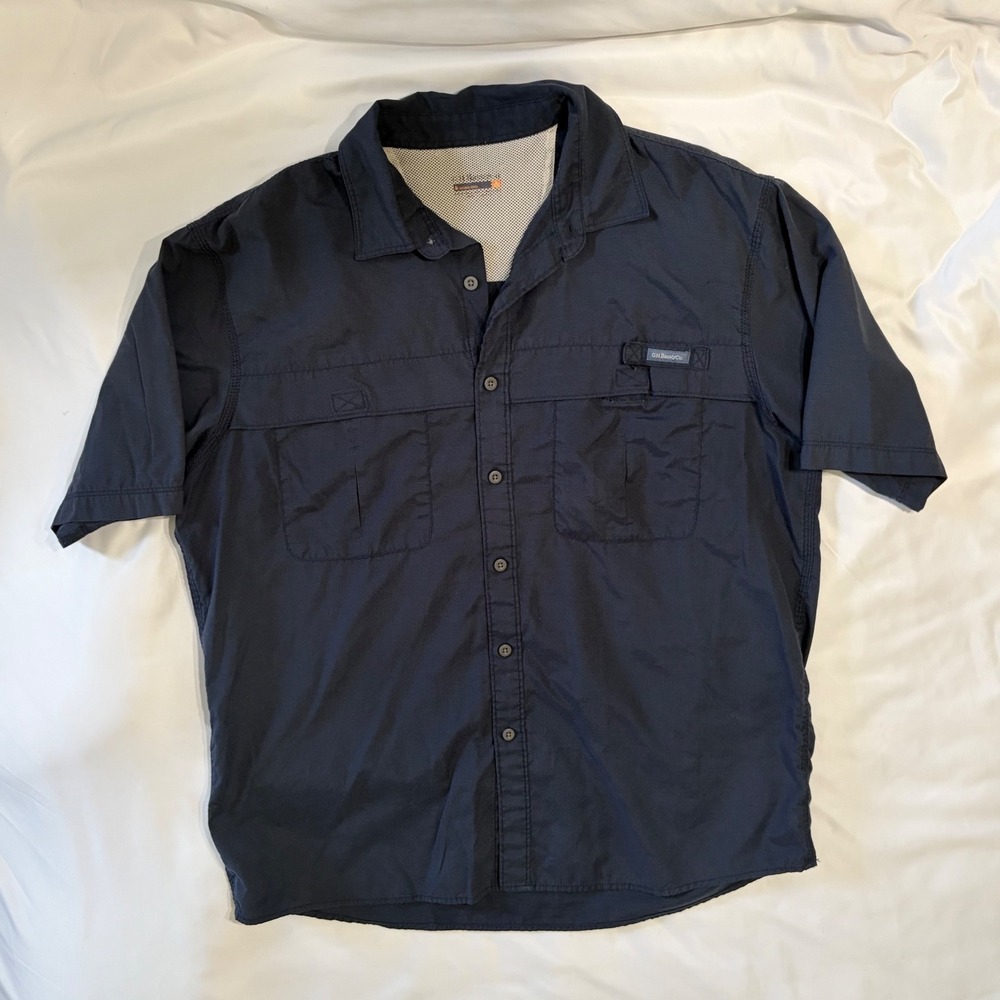 GH Bass & Co Explorer Series Navy Blue Ripstop Fishing Shirt Mens XL SS